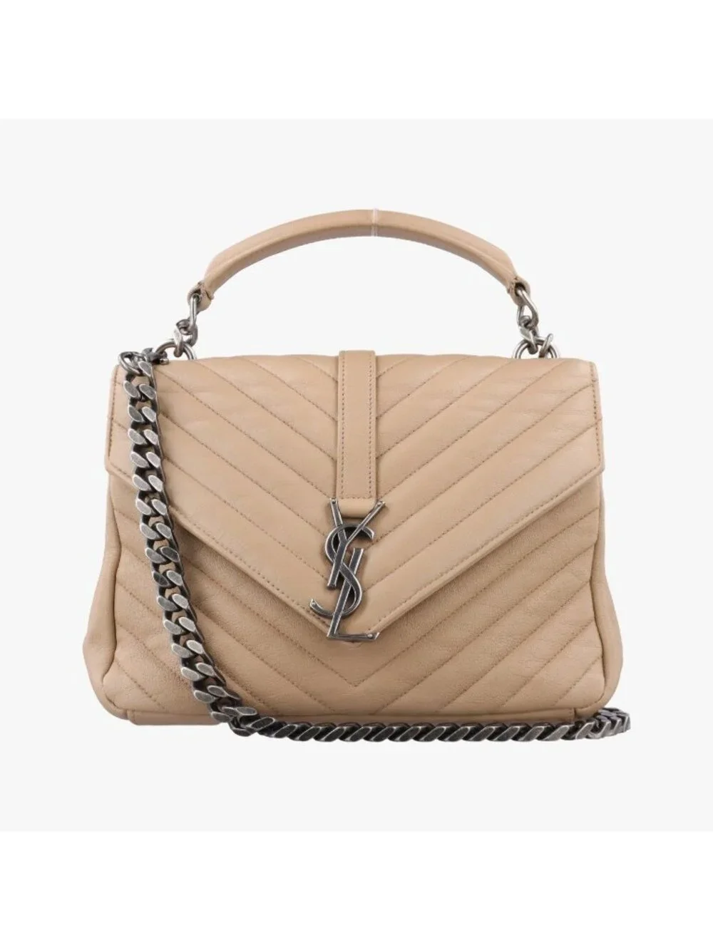 Saint Laurent Carre Beige Leather Shoulder Bag